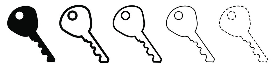 Sticker - Key icon. Set of black icons of keys in flat linear style. Key symbol isolated. Vector illustration.