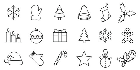Canvas Print - christmas icons. set of abstract christmas icons. christmas decorations in flat linear design. vecto