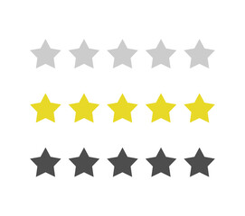 Set of 5 stars on a white background. Five stars rating. Set, collection of star rating badges, labels for web and print.	