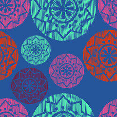 Wall Mural - Vector. Perforated color patterns, hand-drawn Papel Picado pattern. Hispanic Heritage Month. Polygonal pattern for web banner, poster, cover, splash, social network. Line sketch. Color.