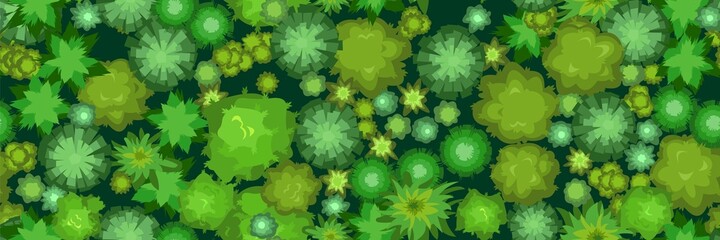 Wall Mural - jungle forest top view from above. horizontal seamless composition. overgrown rainforest. cartoon st