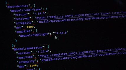 Wall Mural - computer blue code running over black screen of laptop