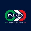 Learning Italian Language Class Logo. language exchange program, forum, speech bubble, and international communication sign. With Italy Flag