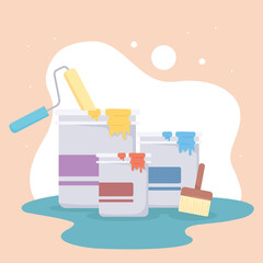 Sticker - paint buckets and brushes