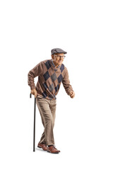 Poster - Senior man with a walking cane walking slowly