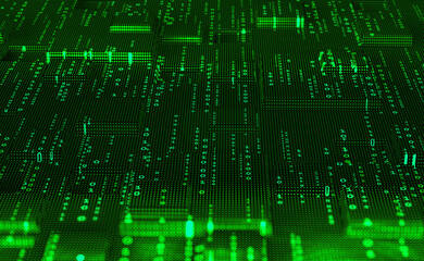 Fototapete - Big data stream. Binary code. Machine learning, artificial intelligence, AI, deep learning blockchain neural network 3D illustration