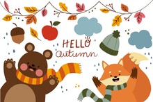 Autumn Background Flat Vector Design Illustration