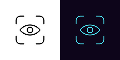 Poster - Outline eye identify icon, with editable stroke. Linear eye scanner sign, iris recognition pictogram