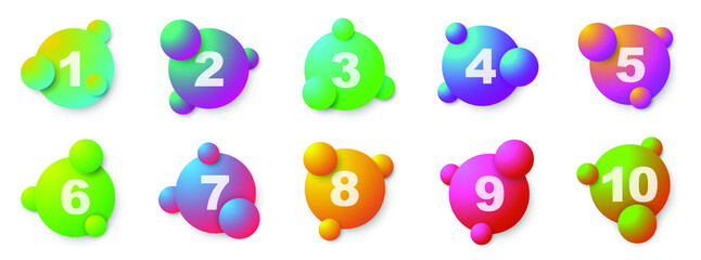 Sticker - Number bullet points 1 to 10. Creative 3d markers set. Vector illustration.