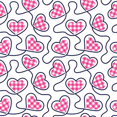 Wall Mural - Heart seamless pattern. Hearts background. Repeated love texture. Checked printed. Repeating marks pattern. Fun printing. Checks patern for design gift wrappers, prints. Girly pink packing. Vector