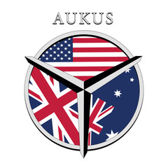 Triple alliance concept. AUKUS. Flags of Australia, United Kingdom, USA. Vector illustration. 