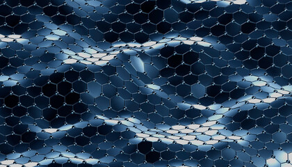 graphene hexagonal structure in motion as artificial intelligence concept. graphene molecular grid. 