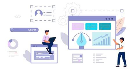 Programmer or coder looking at notebook display and program window with code Concept of script coding Correct errors Programming in php API or application interface for software connection development