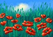 Oil paintings landscape, poppy flowers in the field