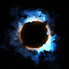 Hot red and Electric blue ring. explosive colored gases on black background. perfect for text or logo placement. 