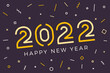© Pedro - Vector Happy new year 2022 background with retro geometric colorful text and explosion of geometric shapes. For seasonal holiday web banners, flyers and festive posters