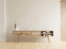 Interior Wall Mockup Of A Tv Cabinet In A Living Room On A Concrete Wall Background.