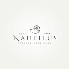 nautilus minimalist line art badge logo icon template vector illustration design. simple modern ammonite, marine, animal, seashell emblem logo concept