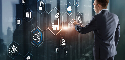 Wall Mural - smart industry concept. automation and data exchange in manufacturing technologies