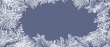Frosty Background. Hand Drawn Vector Illustration Of Intricate Frost Pattern. Vector Frost Patterns On The Glass. Winter, Christmas Background For Postcards And Banners