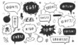Swear word speech bubble set. Curse, rude, swear word for angry, bad, negative expression. Hand drawn doodle sketch style. Vector illustration.