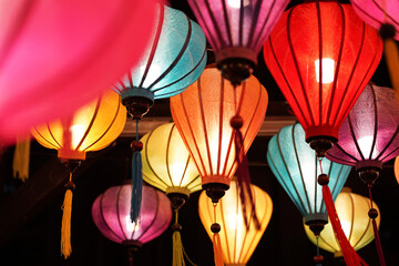 Wall Mural - Night view of many colorful lanterns