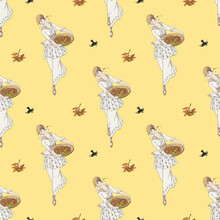 Woman Picking Apple Background Vector 1920's Fashion, Remix From Artworks By George Barbier