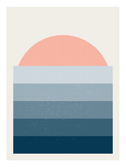 Leinwandbilder - Abstract  sunrise or sunset  wall art poster. Modern artwork in scandinavian nordic style . Inspired by mid century modern design. Vector background with isolated texture and simple geometric shape