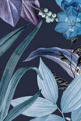 Wall Mural - blue leafy frame design vector