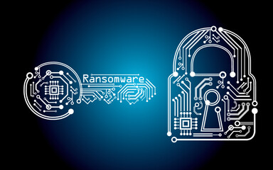 Wall Mural - encrypt computer Virus Ransomware - key and padlock 