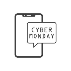 Poster - Logotipo con texto Cyber Monday en burbuja de habla en smartphone en color gris