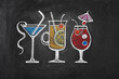 cocktail in vintage style drawing with chalk on blackboard