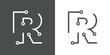 © teracreonte - Logotipo letra inicial R con forma de circuito electrónico con lineas en fondo gris y fondo blanco