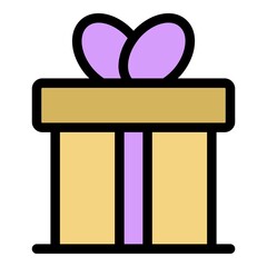 Sticker - Gift box icon. Outline gift box vector icon color flat isolated