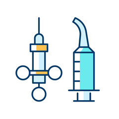 Canvas Print - Dental irrigation syringe RGB color icon. Delivering local anesthetic. Dental supplies. Needle for intraoral injections. Performing procedure. Isolated vector illustration. Simple filled line drawing