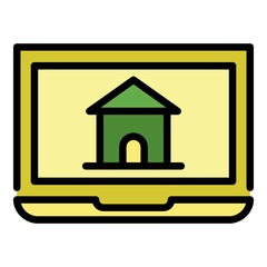 Wall Mural - House on a laptop screen icon. Outline house on a laptop screen vector icon color flat isolated