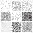Set of half tone dot background, seamless pattern. Hand made stipple effect. Vector illustration isolated on white, EPS 10.