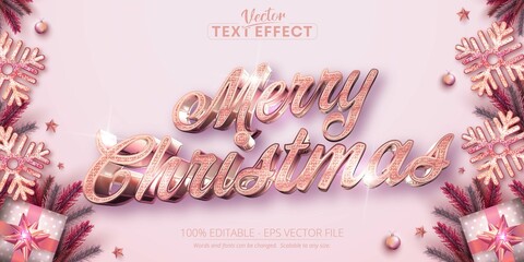 Wall Mural - Merry christmas text, rose gold color style editable text effect