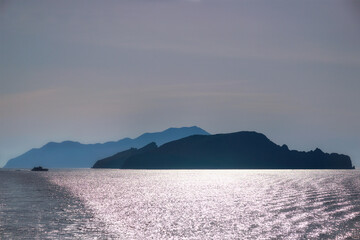 Cyclades islands silhouettes in Aegean sea