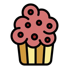 Poster - Cream cupcake icon. Outline cream cupcake vector icon color flat isolated