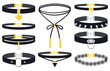 Cartoon women fashion jewel accessories choker necklaces. Modern women jewellery necklaces, gold silver gemstone choker pendants vector illustration set. Choker necklaces