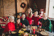 © deagreez - Photo of family portrait smile friends small childhood grandchildren pensioner retired grandparents sit table noel xmas indoors in house