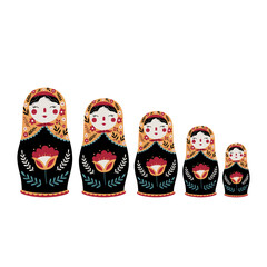 Wall Mural - Matryoshka Russian Nesting Doll. Traditional Russian Culture. Folk toy. Babushka doll. Hand drawn vector illustration. 