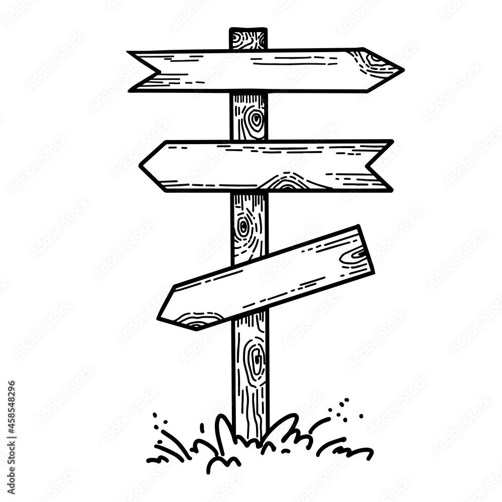Signpost Sketch Direction signpost wooden timber vector illustration. Arrow shoeing the ...