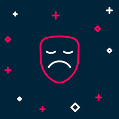 Sticker - Line Drama theatrical mask icon isolated on blue background. Colorful outline concept. Vector