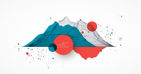 Leinwandbilder - Abstract wireframe mountain background. Modern science or technology art elements. Surface illustration. Vector.