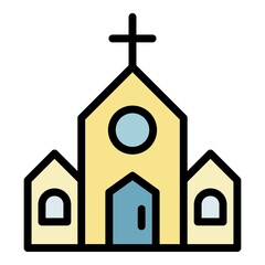 Sticker - Cathedral church icon. Outline cathedral church vector icon color flat isolated