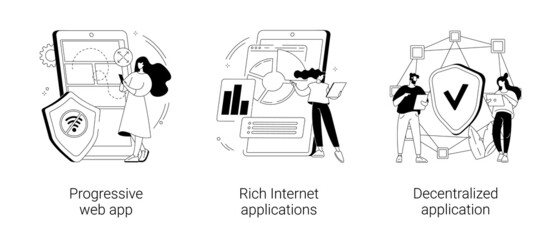 Sticker - Mobile app development abstract concept vector illustrations.