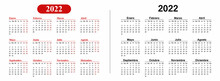 Horizontal Simple Black And Red Calendar On 2022 Year, Into Spanish.