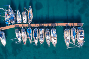 Wall Mural - Aerial view to Porec marina with many boats. Istria, Croatia.